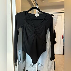 Open Edit black long-sleeve bodysuit (size S)